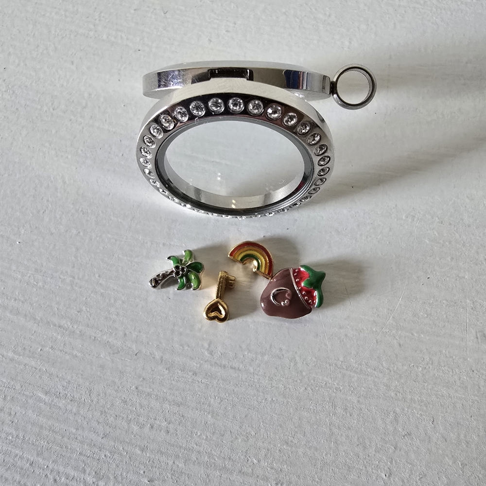 Origami Silver Locket with Colorful Charms